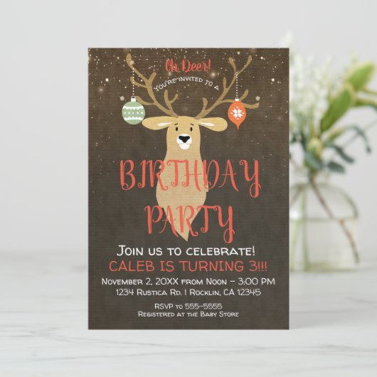 Invitation Noël Fête Rustique Cerf fête d'anniversaire (Debout devant)