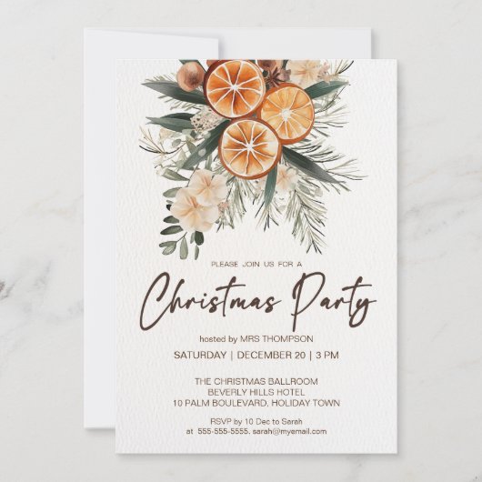 Invitation Noël fête rustique oranges sèches botaniques (Devant)