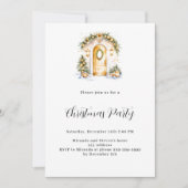 Invitation Noël fête verte or porte blanche (Devant)