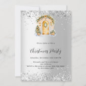 Invitation Noël fête verte porte or argent (Devant)