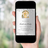 Invitation Noël fête verte porte or argent