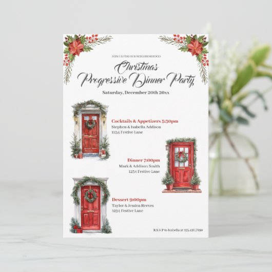 Invitation Noël Fêtes Dîner Progressif Portes Rouges (Debout devant)