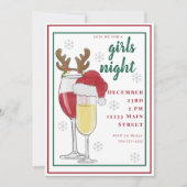 Invitation Noël Filles Nuit Père Noël Vin Champagne (Devant)