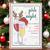 Invitation Noël Filles Nuit Père Noël Vin Champagne
