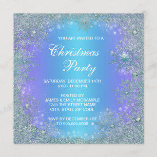 Invitation Noël Flocon de Neige Bleu Sarcelle Violet Lavande