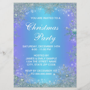 Invitation Noël Flocon de Neige Bleu Sarcelle Violet Lavande