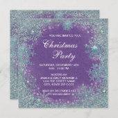 Invitation Noël flocon de neige bleu sarcelle violet lavande (Devant / Derrière)