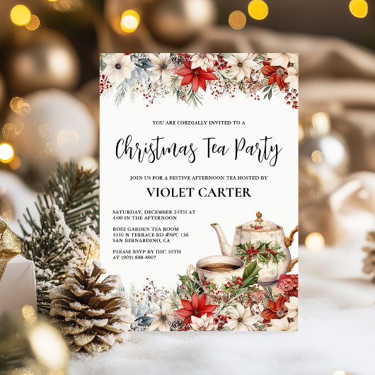 Invitation Noël Floral après-midi Tea Fête