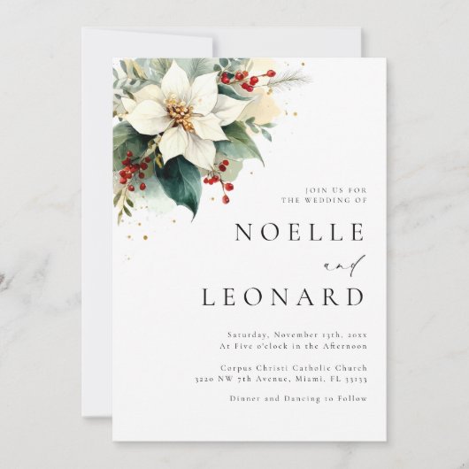 Invitation Noël Floral Mariage moderne (Devant)