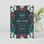 Invitation Noël Floral moderne Turquoise Fête des mariées rou (Debout devant)