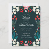 Invitation Noël Floral moderne Turquoise Fête des mariées rou (Devant)