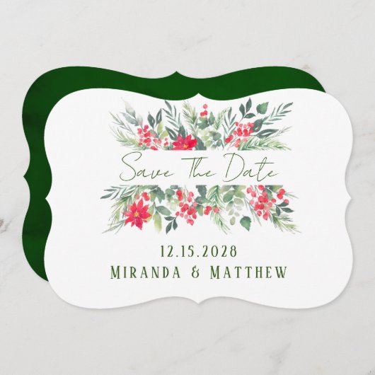 Invitation Noël Floral Peinture Leaf Mariage Enregistrer La D (Devant / Derrière)