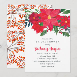 Invitation Noël Floral Poinsettia Fête des mariées