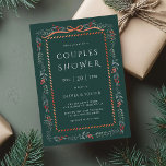 Invitation Noël Frame framboise Couples Douche Vert<br><div class="desc">Cette élégante invitation à la douche couple dispose d'un cadre d'hiver de Noël aquarelle accentué d'un arc de ruban rouge charmant.</div>