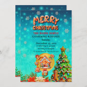 Invitation Noël Gingerbread Candy House et Nouvel An (Devant / Derrière)