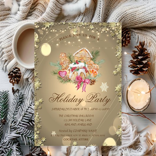 Invitation Noël Gingerbread Cookies Stars Green