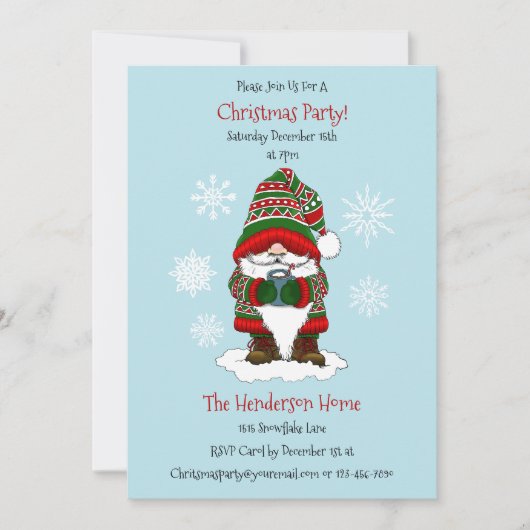 Invitation Noël Gnome Rouge Vert mite (Devant)