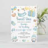 Invitation Noël Gnomes Sweet Un 1er anniversaire fête (Debout devant)