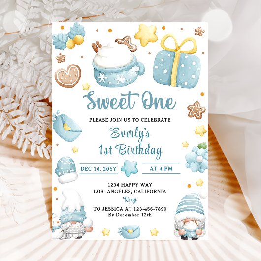 Invitation Noël Gnomes Sweet Un 1er anniversaire fête