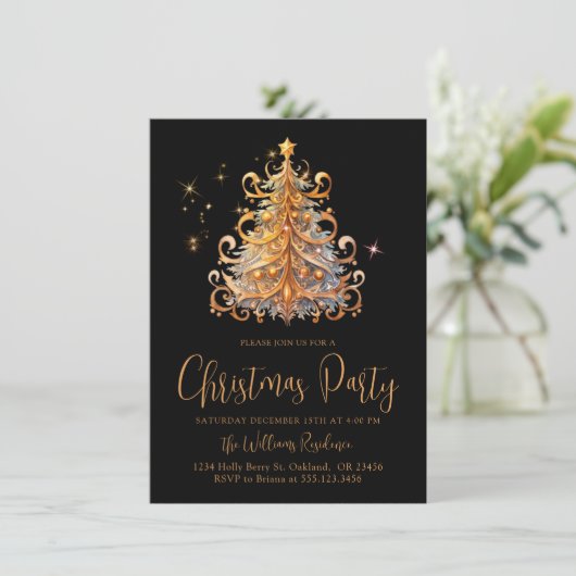 Invitation Noël Gold Black Tree (Debout devant)