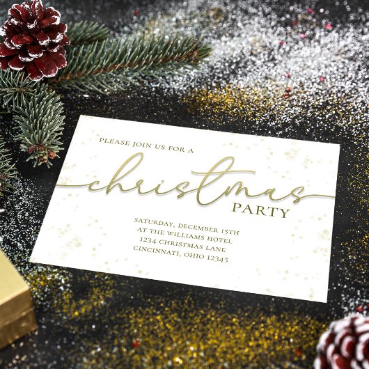 Invitation Noël Gold Calligraphie Script Simple Party
