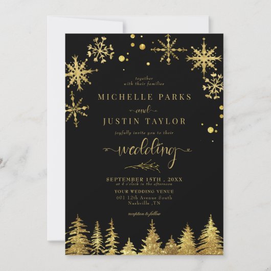 Invitation Noël Gold Pine Mariage I (Devant)