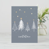 Invitation Noël Gold Stars Bleu (Debout devant)