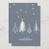 Invitation Noël Gold Stars Bleu (Devant / Derrière)