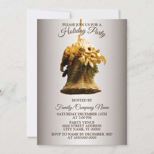 Invitation Noël Golden Bell Fleur Jaune Fête Fête (Devant)