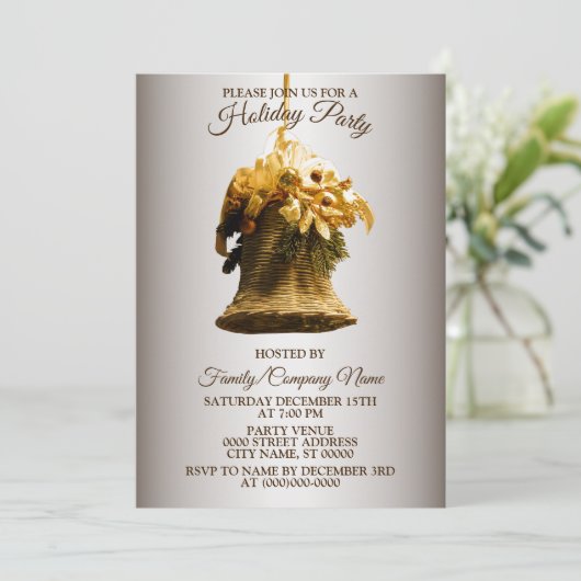 Invitation Noël Golden Bell Fleur Jaune Fête Fête (Debout devant)