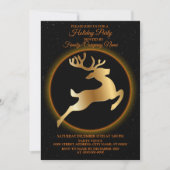 Invitation Noël Golden Reindeer Black Fête des Fêtes (Devant)