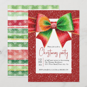 Invitation Noël grand nœud rouge et vert fête de vacances