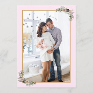 Invitation Noël Grossesse fille rose moderne photo florale
