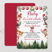 Invitation Noël Hiver Baby shower des animaux de bois (Devant / Derrière)