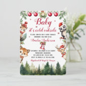 Invitation Noël Hiver Baby shower des animaux de bois (Debout devant)
