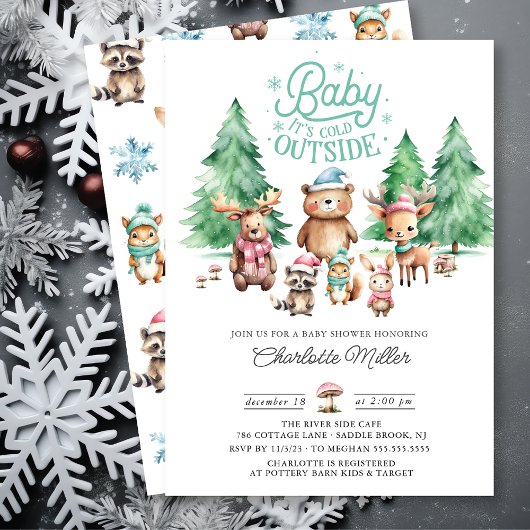 Invitation Noël Hiver Baby shower des animaux de bois