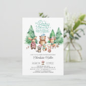 Invitation Noël Hiver Baby shower des animaux de bois (Debout devant)