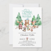 Invitation Noël Hiver Baby shower des animaux de bois (Devant)