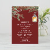 Invitation Noël Hiver Élégant Pine Drop Mariage (Debout devant)