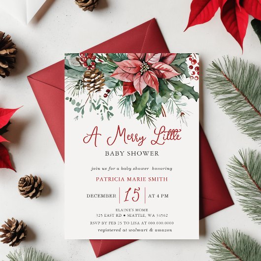 Invitation Noël Hiver Floral Joyeux Petit Baby shower