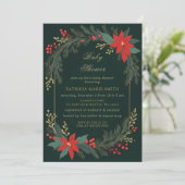 Invitation Noël hiver Floral Vert Baby shower or (Debout devant)