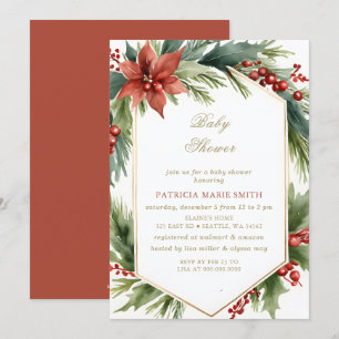 Invitation Noël hiver Floral Vert Baby shower or