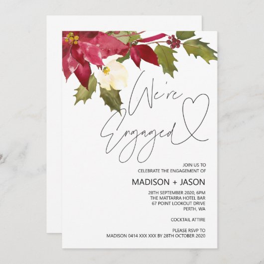Invitation Noël hiver Nous sommes Fiançailles engagés (Devant / Derrière)