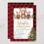 Invitation Noël hiver Onederland Animal Anniversaire Plaid (Devant / Derrière)