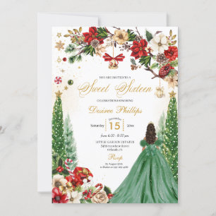 Invitation Noël hiver Poinsettia Princesse Sweet sixteen