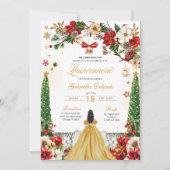 Invitation Noël hiver Poinsettia Rouge or Quinceanera (Devant)