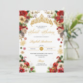 Invitation Noël hiver Rouge & Or Poinsettia Sweet 16 (Debout devant)