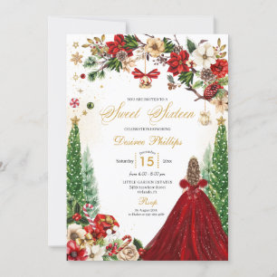 Invitation Noël hiver Rouge or Poinsettia Sweet sixteen