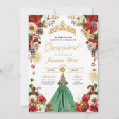 Invitation Noël hiver Rouge vert Poinsettia Quinceanera (Devant)