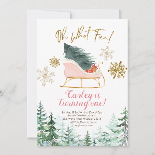 Invitation Noël Hiver Sleigh Oh Quel Amusement Premier Annive (Devant)